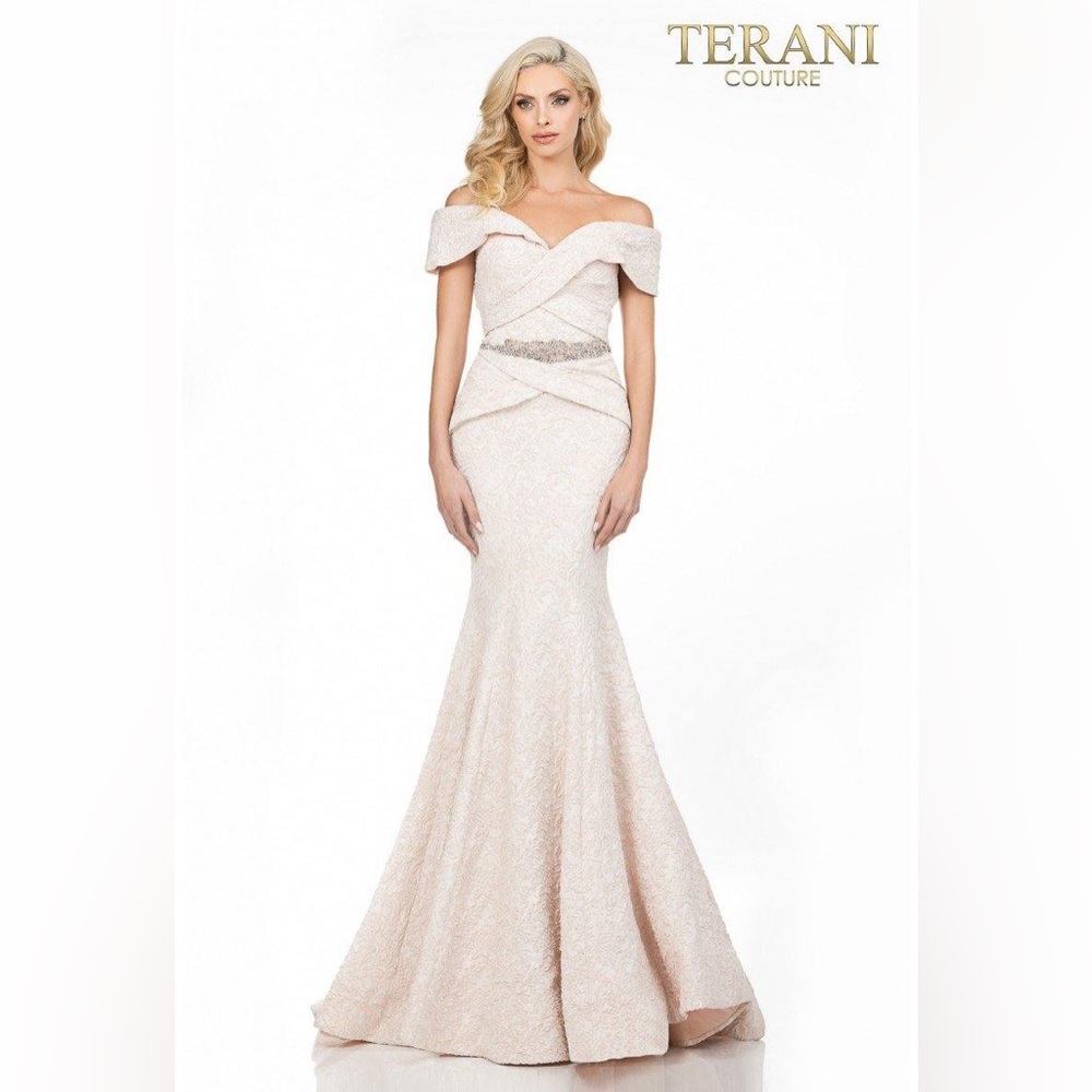 Terani Couture Blush Off-Shoulder Mother of Bride Dress